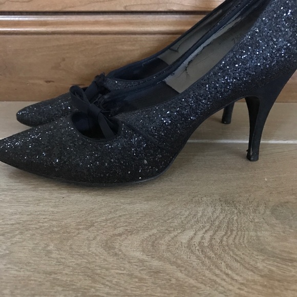 Vintage Stiletto Heels Dream Step Black Sparkle Pumps from 60s Size 7.5 - Picture 4 of 8